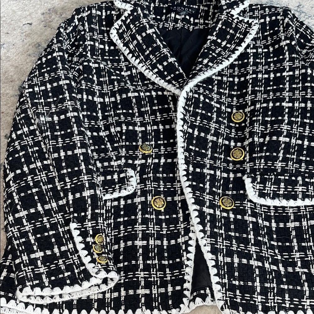 Laundry By Shelli Segal Black and White Checkered Blazer - Picture 5 of 7
